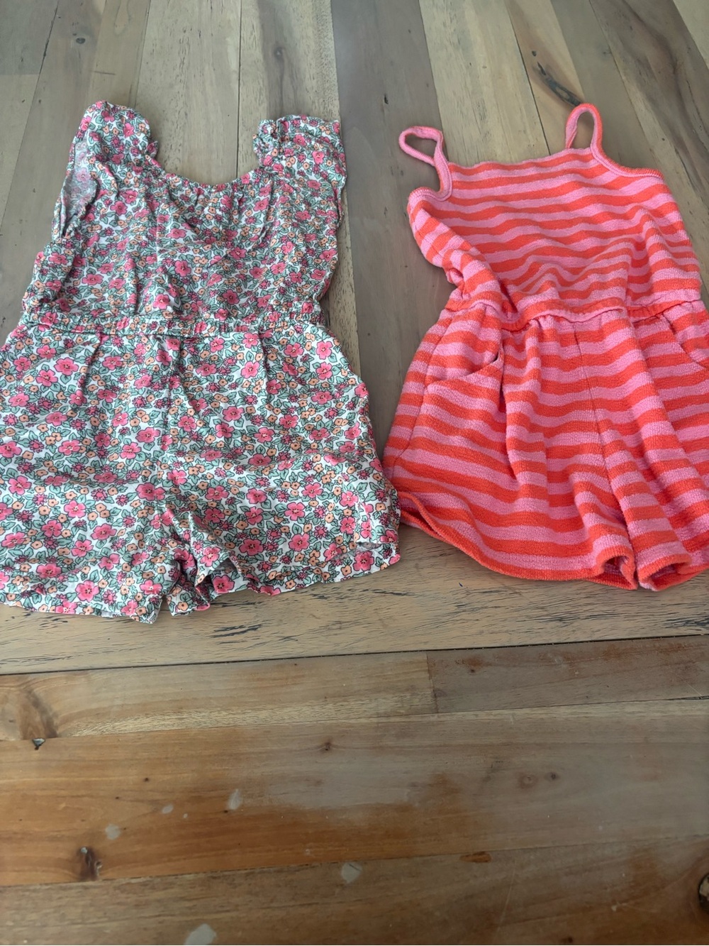 Cat & Jack Floral Print and Coral Striped Romper Set
